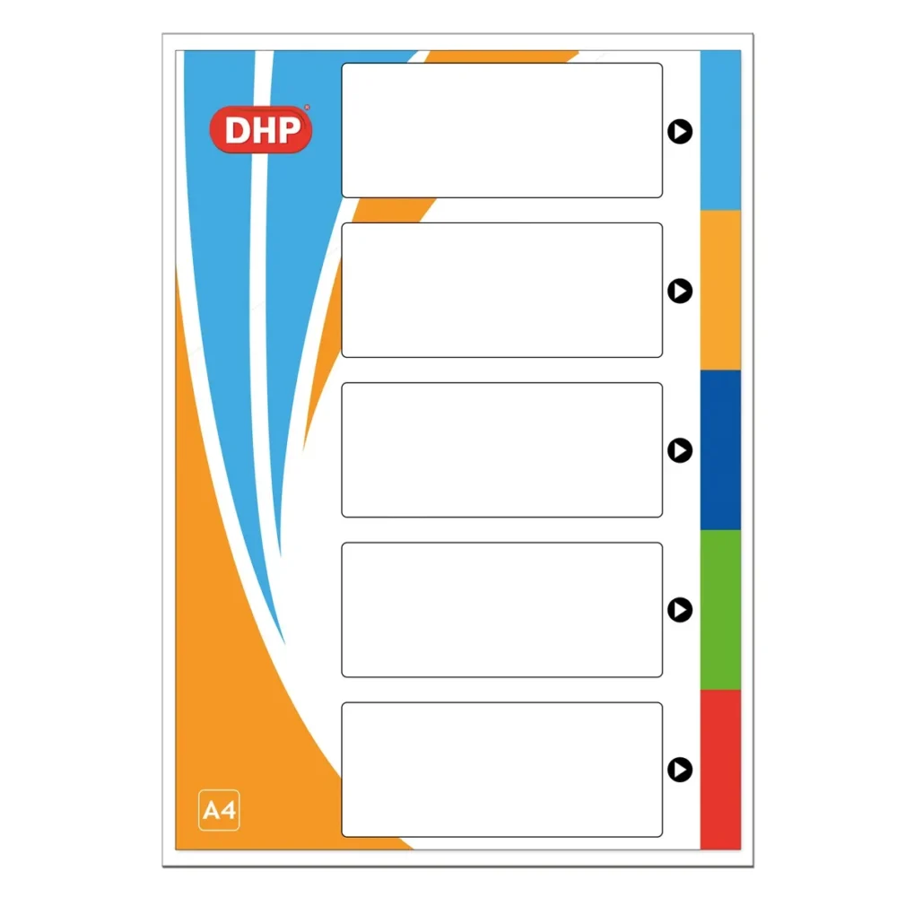 Separadores polipropileno A4, juego de 5 hojas